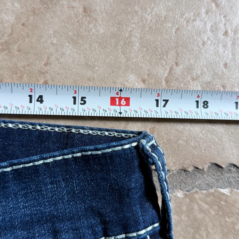 True Religion Straight Flap Jeans Men 32 Dark Blue Natural Big T Contrast Stitch